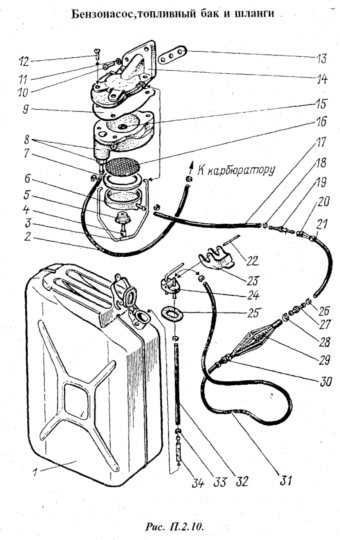 Бензонасос, топливный бак и шланги мотора "Нептун-23"