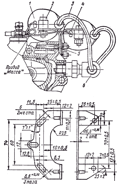 Установка  на   мотор Ветерок трансформаторов ТЛМ (вид сверху) и эскиз кронштейнов крепления