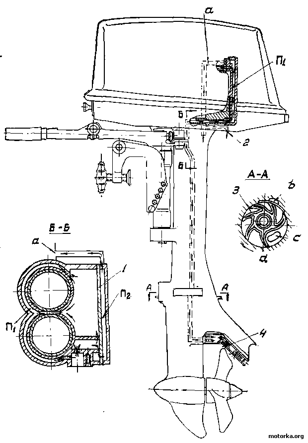 Схема охлаждения мотора Прибой