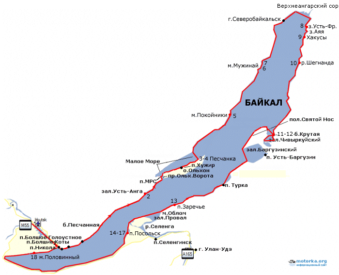 карта путешествия по Байкалу на моторной лодке 2013 год